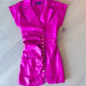 Retrofete Hot Pink mini leather dress